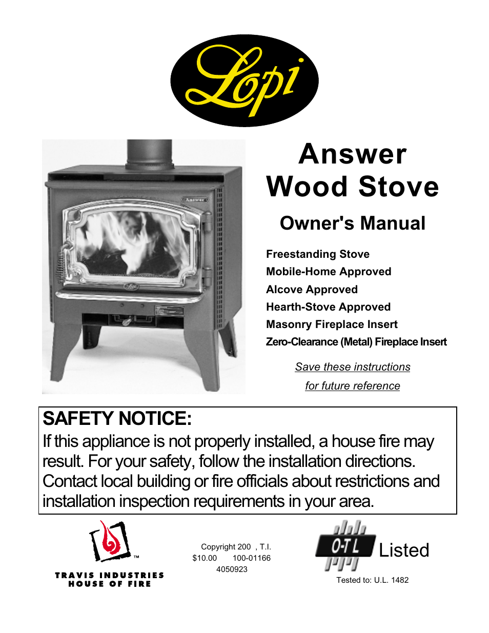 Lopi Answer Wood Stove User Manual | 48 pages