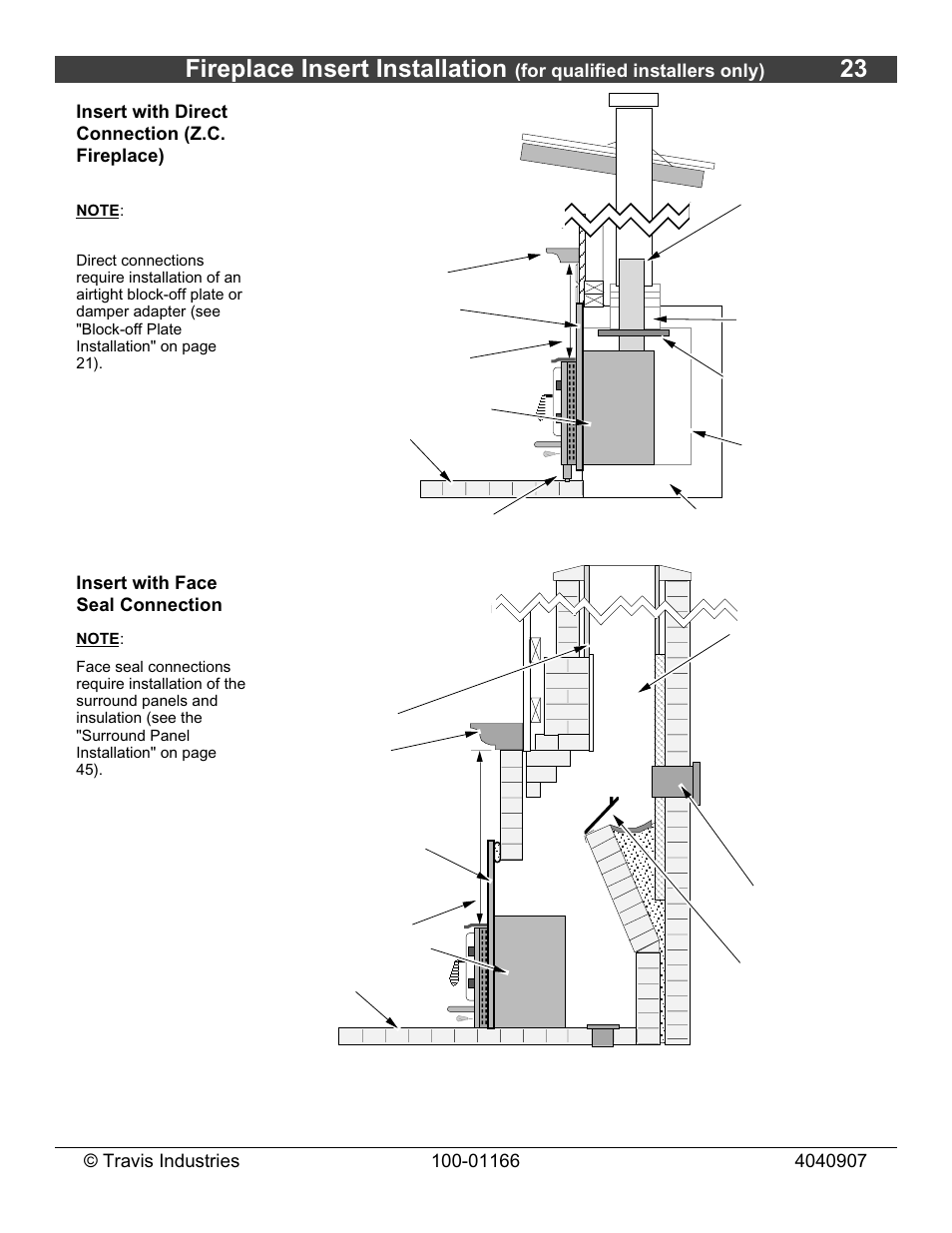 Fireplace insert installation, For qualified installers only), Insert with face seal connection | Lopi Answer Wood Stove User Manual | Page 23 / 48
