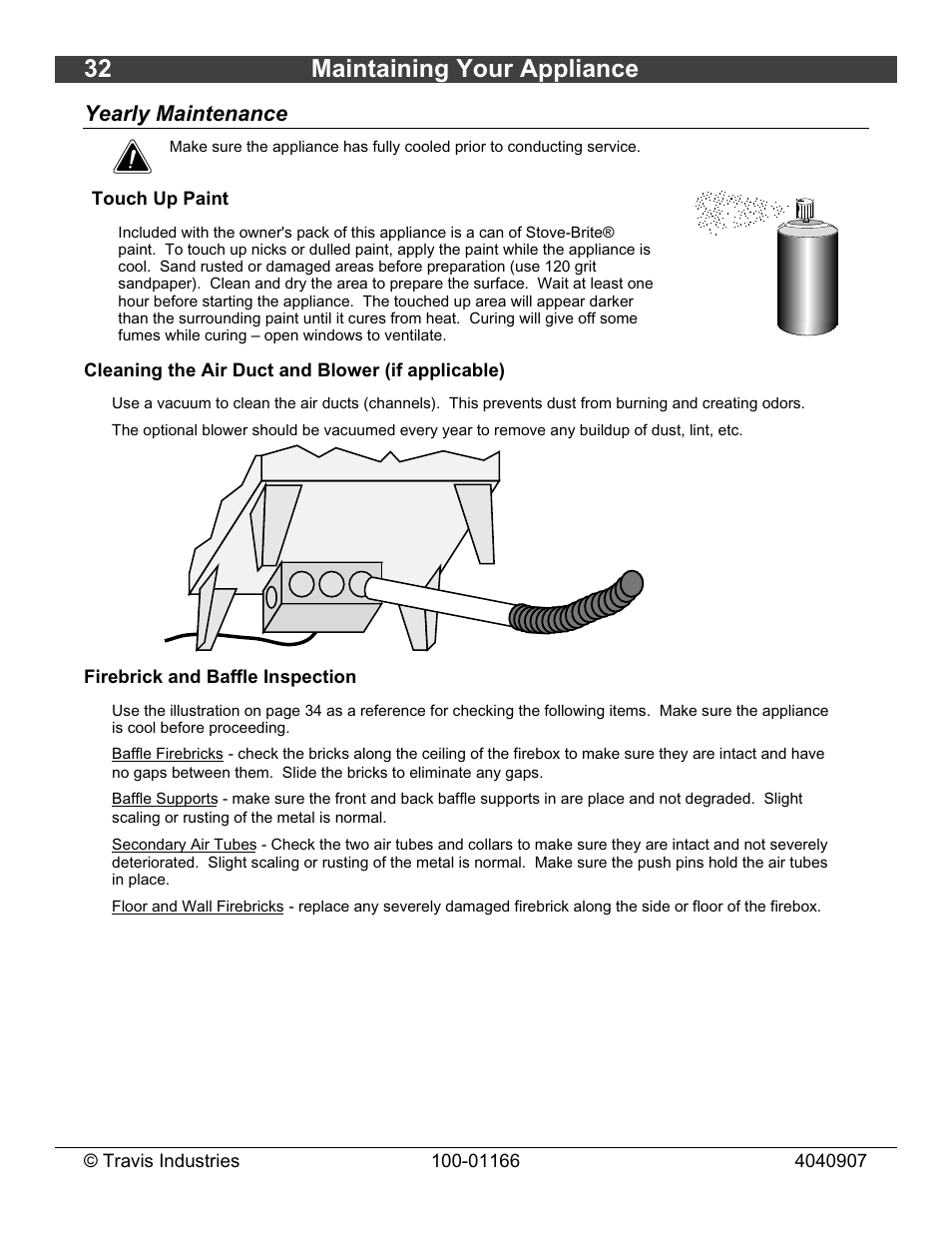 32 maintaining your appliance, Yearly maintenance | Lopi Answer Wood Stove User Manual | Page 32 / 48