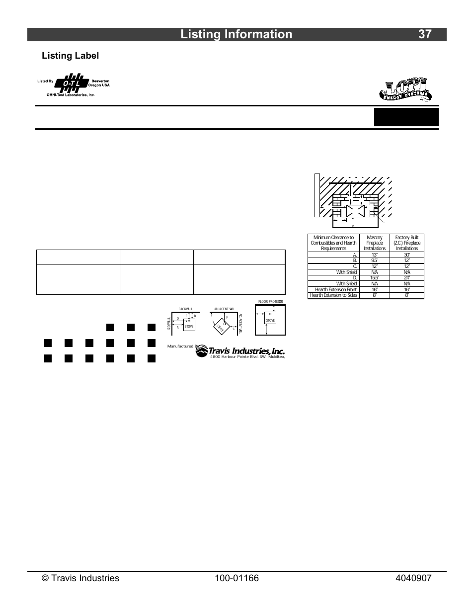 Listing information 37 | Lopi Answer Wood Stove User Manual | Page 37 / 48