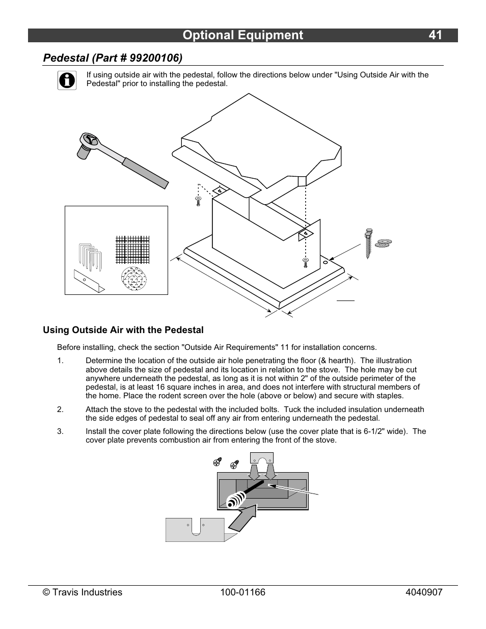 Optional equipment 41, Using outside air with the pedestal | Lopi Answer Wood Stove User Manual | Page 41 / 48