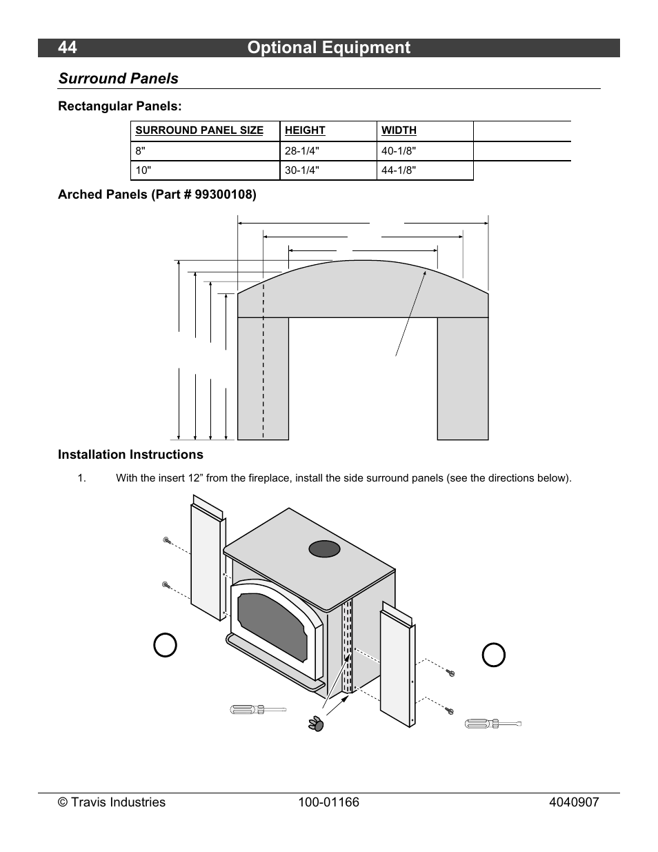 44 optional equipment, Surround panels | Lopi Answer Wood Stove User Manual | Page 44 / 48