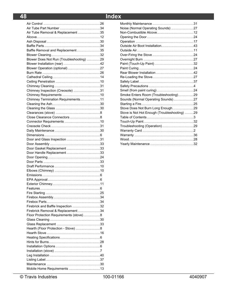 48 index | Lopi Answer Wood Stove User Manual | Page 48 / 48