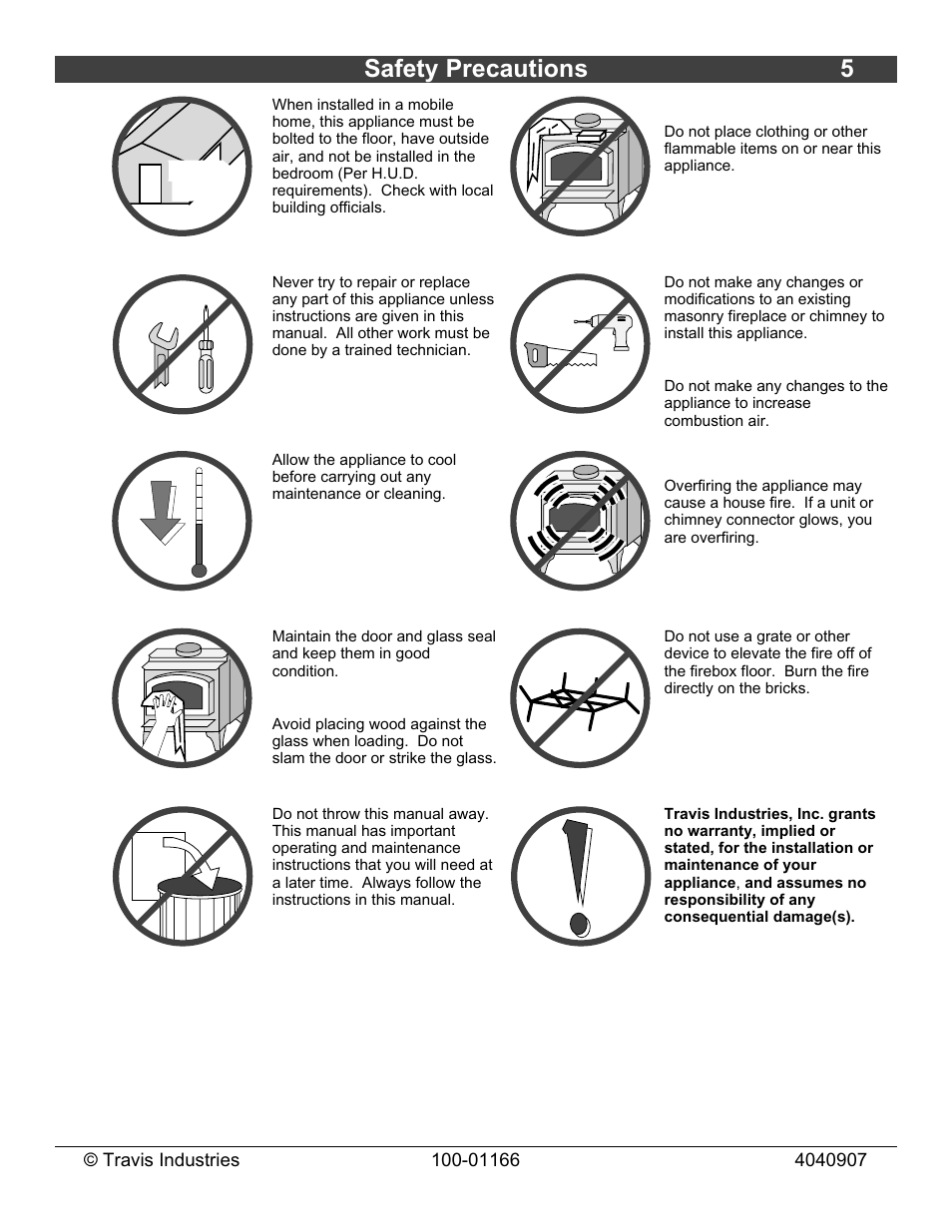 Safety precautions 5 | Lopi Answer Wood Stove User Manual | Page 5 / 48