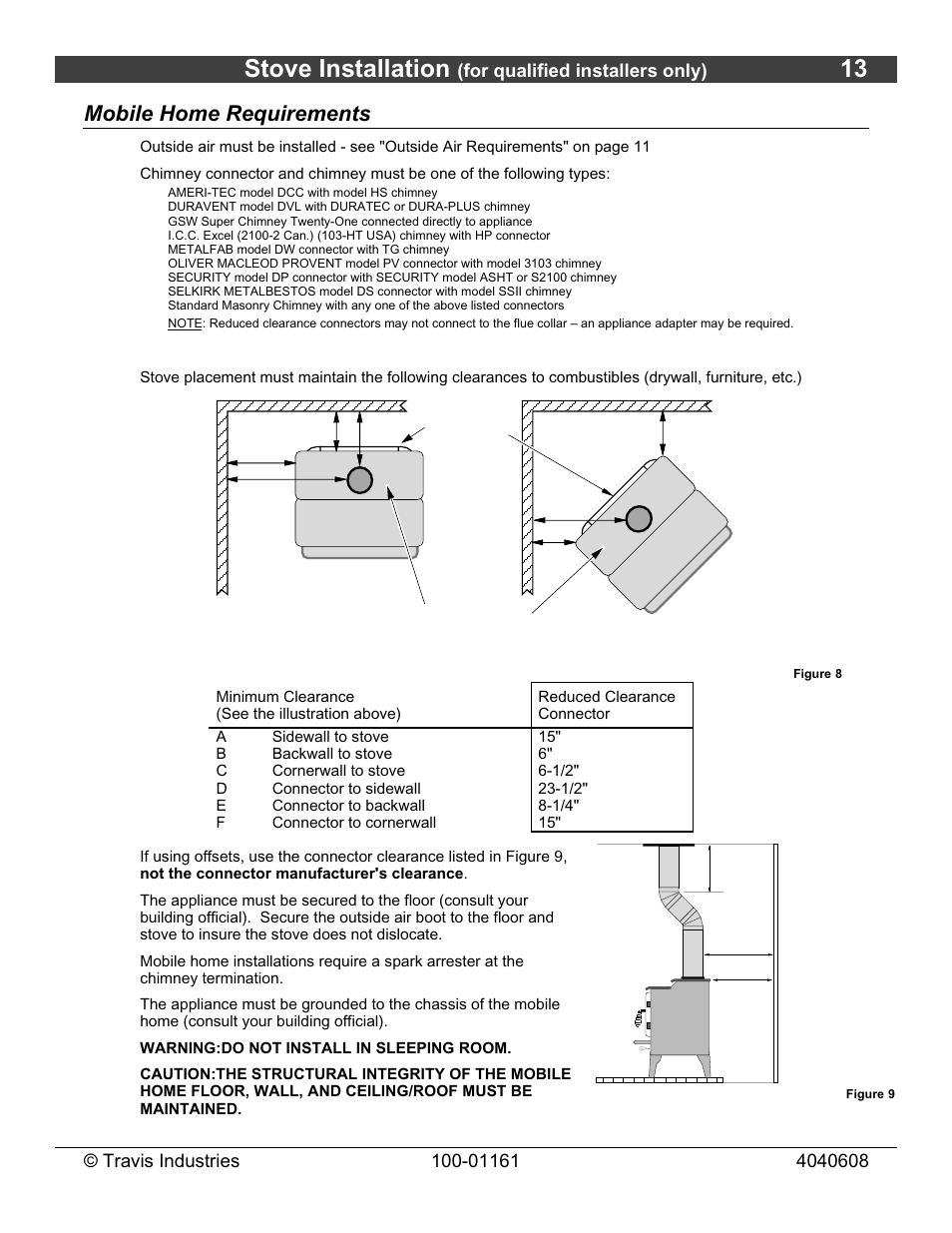 Stove installation, Mobile home requirements | Lopi Endeavor User Manual | Page 13 / 38