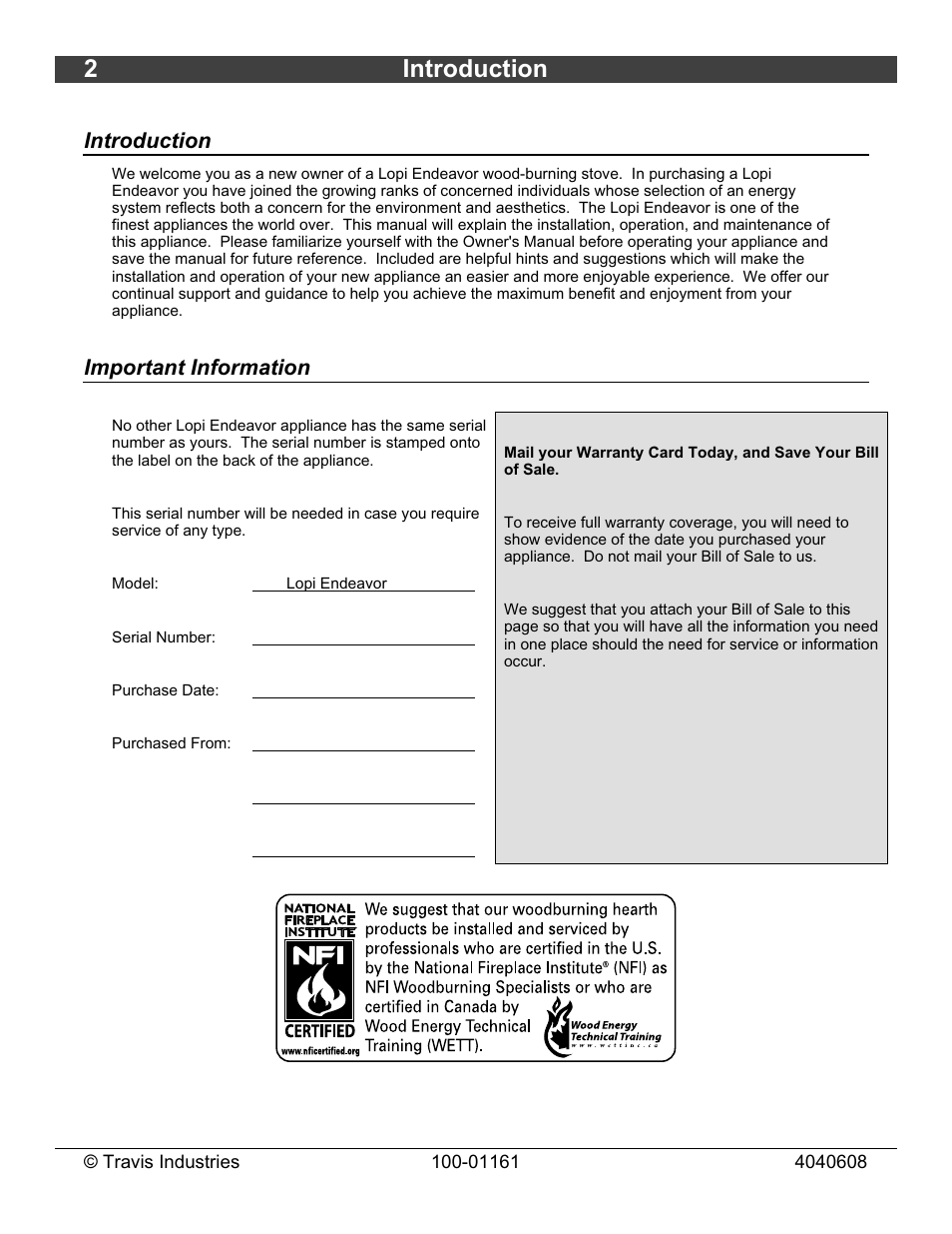 2introduction, Introduction, Important information | Lopi Endeavor User Manual | Page 2 / 38