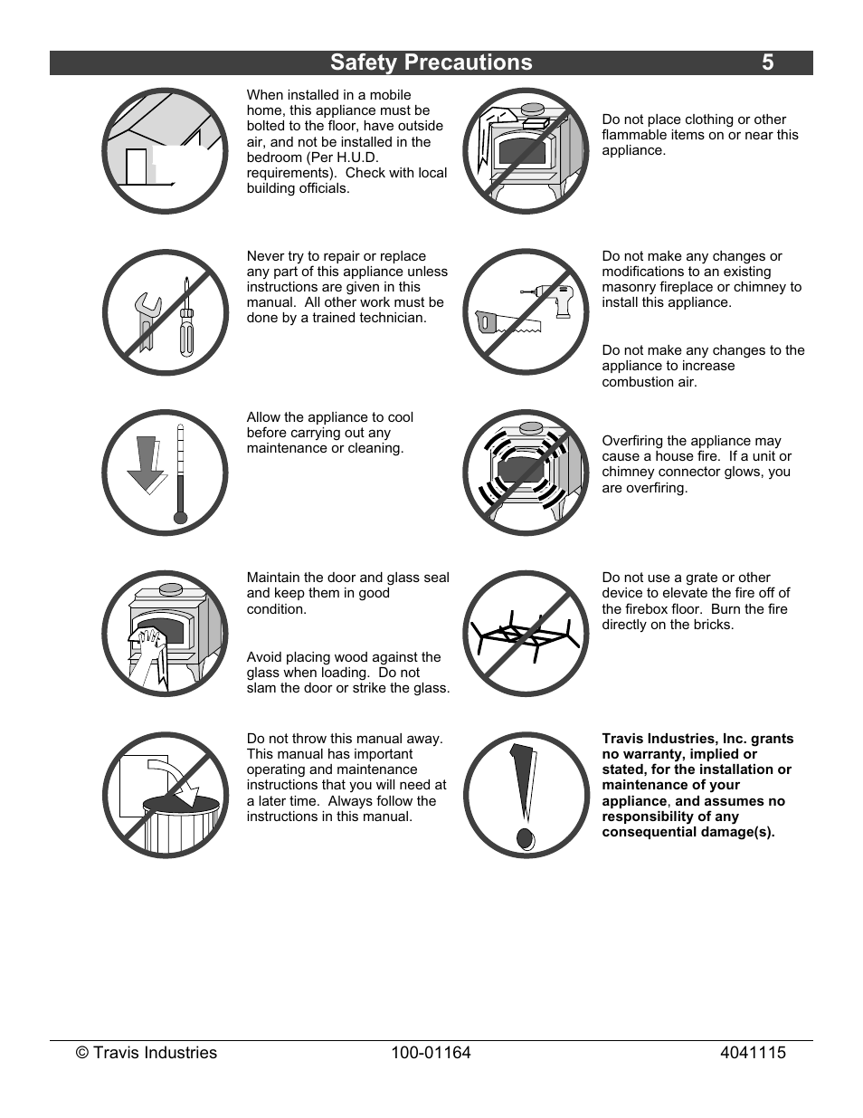 Safety precautions 5 | Lopi Liberty Wood Stove User Manual | Page 5 / 38