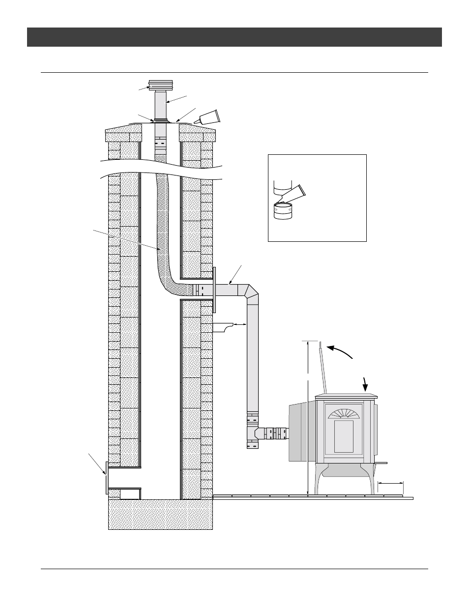 Installation, For qualified installers only), Installation example: freestanding masonry chimney | Travis industries | Lopi Leyden Pellet Stove User Manual | Page 19 / 42