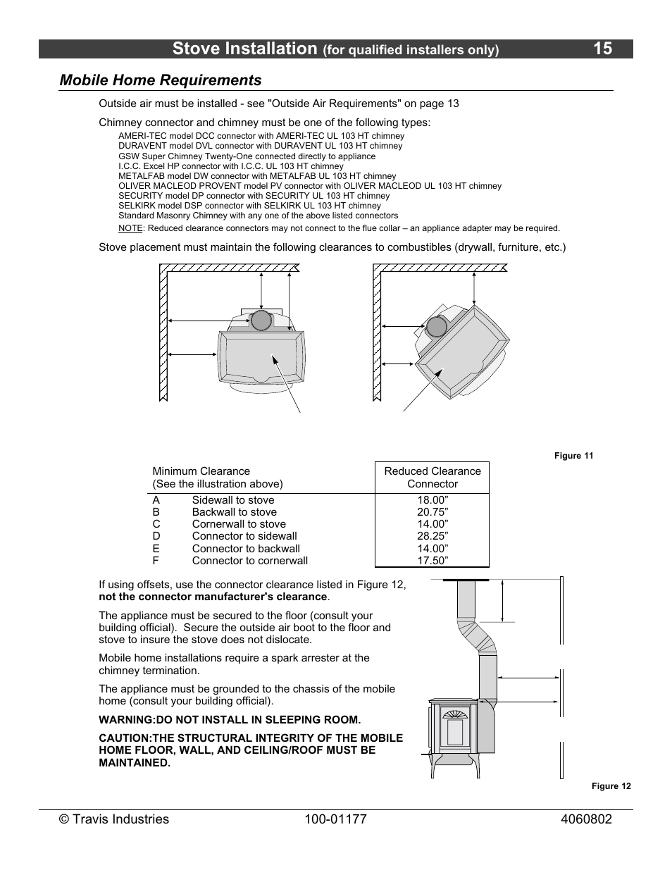 Stove installation, Mobile home requirements | Lopi Leyden Wood Stove User Manual | Page 15 / 38