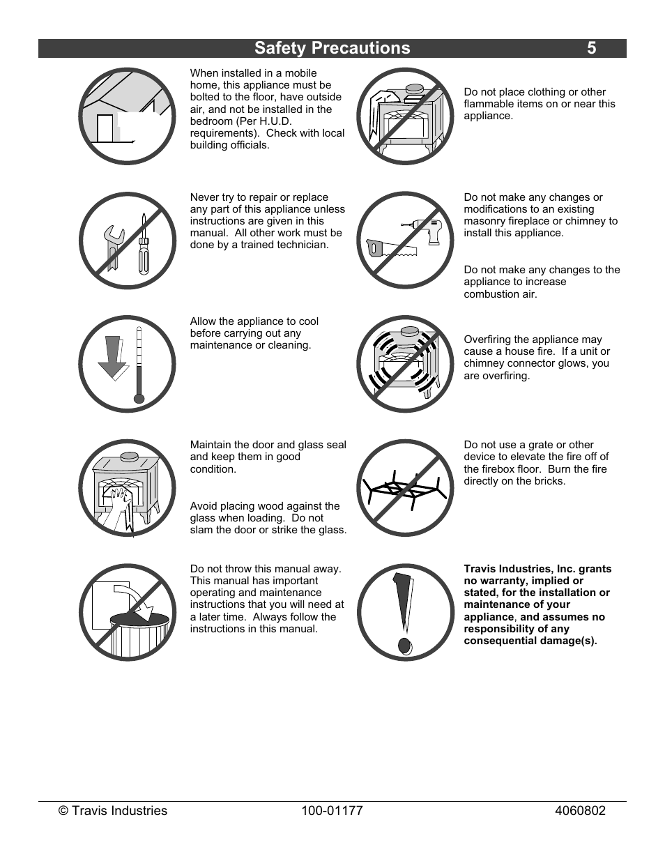 Safety precautions 5 | Lopi Leyden Wood Stove User Manual | Page 5 / 38