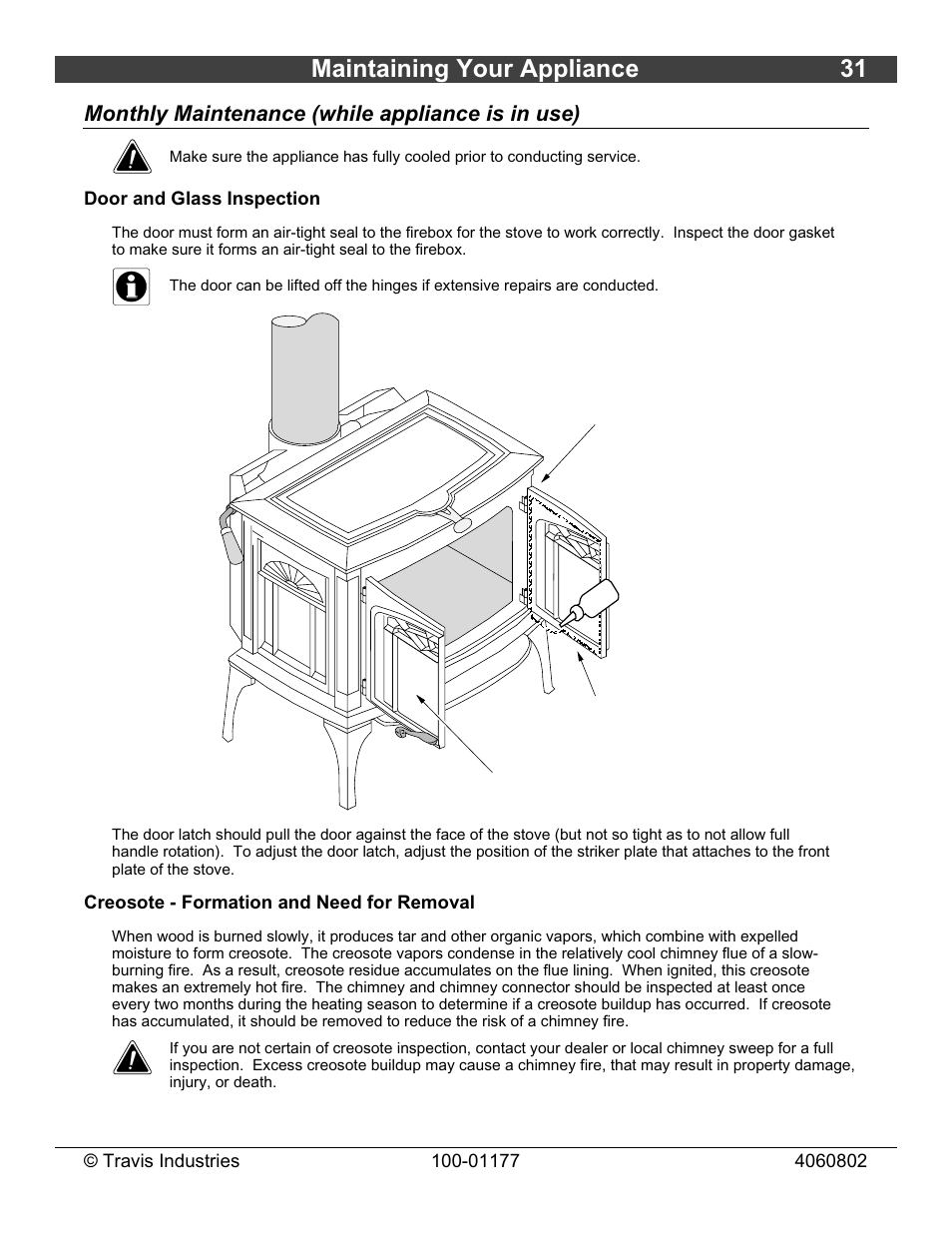Maintaining your appliance 31, Monthly maintenance (while appliance is in use) | Lopi Leyden 028-S-75-2 User Manual | Page 31 / 40