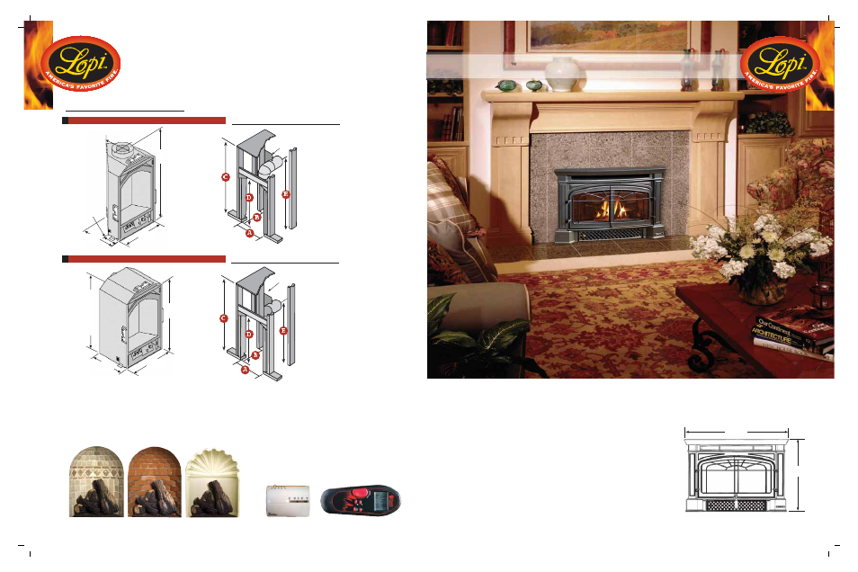 Portrait-style installation specifications, Portrait-style fireplace options, Bedford | Landscape-style fireplace 10, Wall thermostat & remote control, Liners | Lopi 21 TRV User Manual | Page 10 / 20