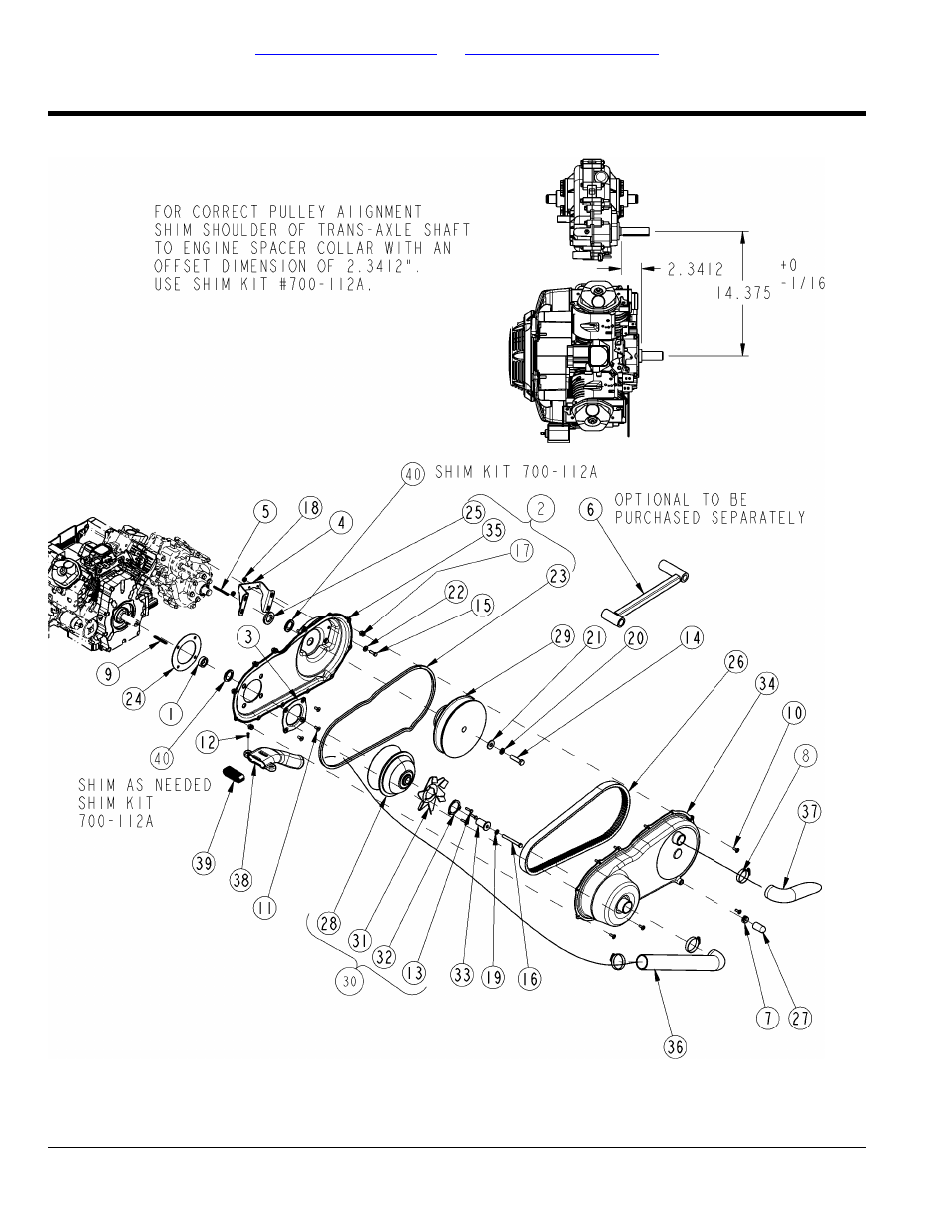 Section 6: drive train, Drive belt components, Table of contents part number index | Land Pride Treker 700-109P User Manual | Page 38 / 104