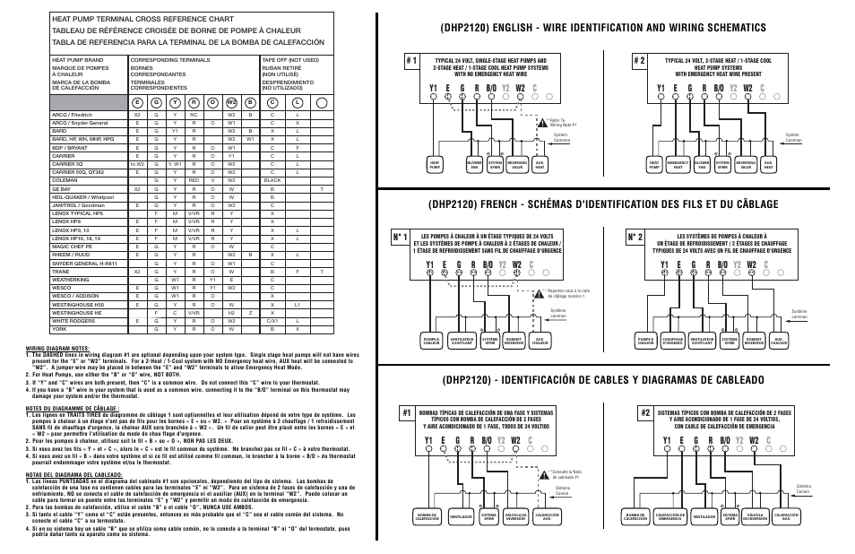 Eg y1 r b/o y2 w2 c, N° 1, 2 e g y1 r b/o y2 w2 c | N° 2 e g y1 r b/o y2 w2 c | Lux Products DHP2120 User Manual | Page 2 / 2