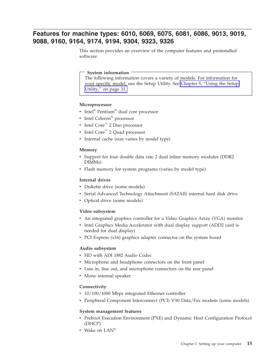 Features, Machine, Types | Lenovo 6088 User Manual | Page 23 / 80
