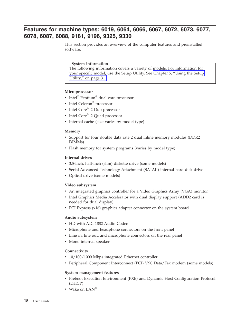 Features, Machine, Types | Lenovo 6088 User Manual | Page 26 / 80
