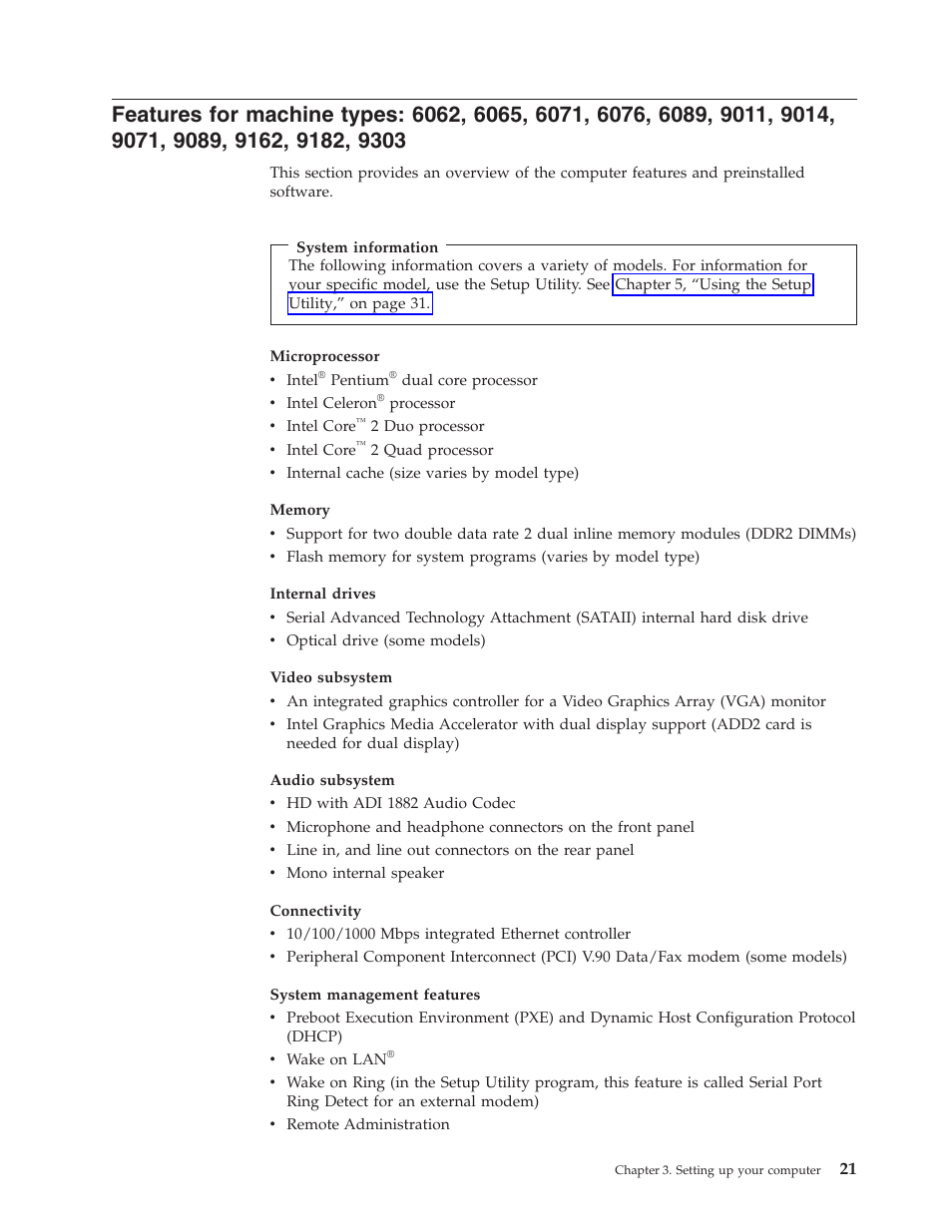 Features, Machine, Types | Lenovo 6088 User Manual | Page 29 / 80