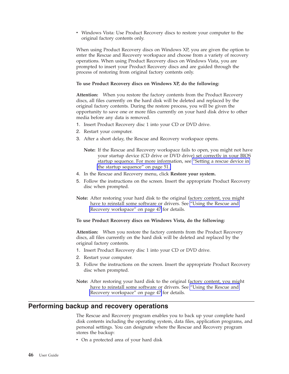 Performing backup and recovery operations, Performing, Backup | Recovery, Operations | Lenovo 6088 User Manual | Page 54 / 80