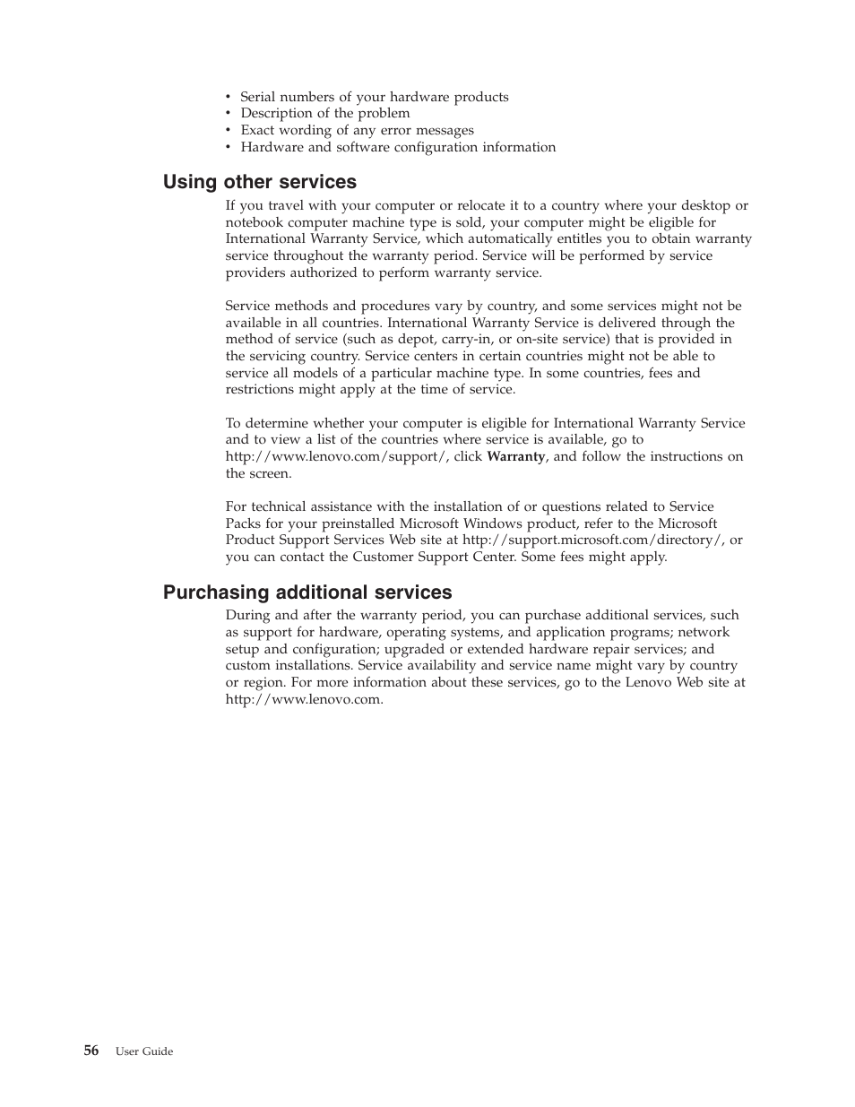 Using other services, Purchasing additional services, Using | Other, Services, Purchasing, Additional | Lenovo 6088 User Manual | Page 64 / 80