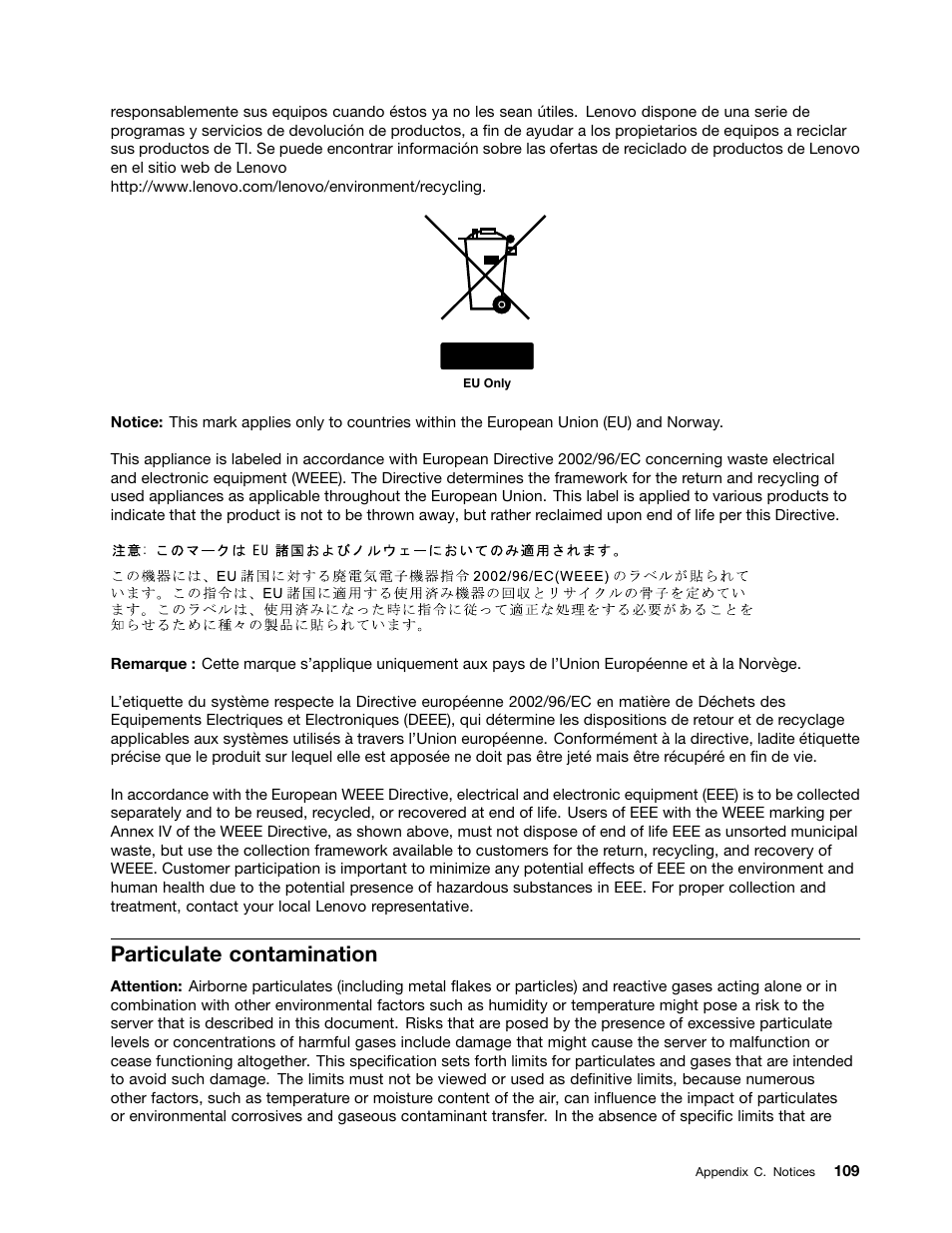 Particulate contamination | Lenovo 1046 User Manual | Page 119 / 130