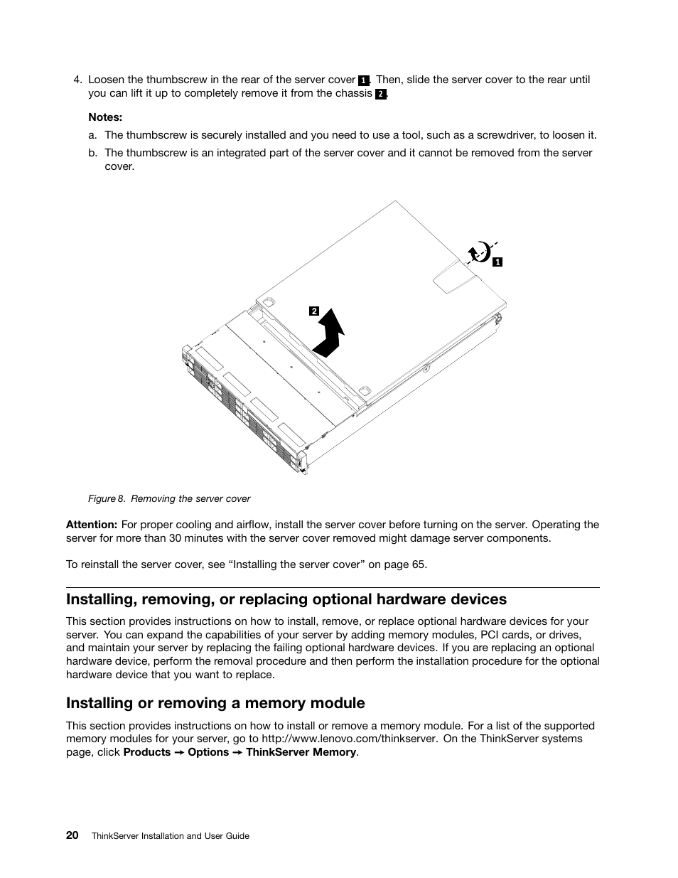 Installing or removing a memory module | Lenovo 1046 User Manual | Page 30 / 130