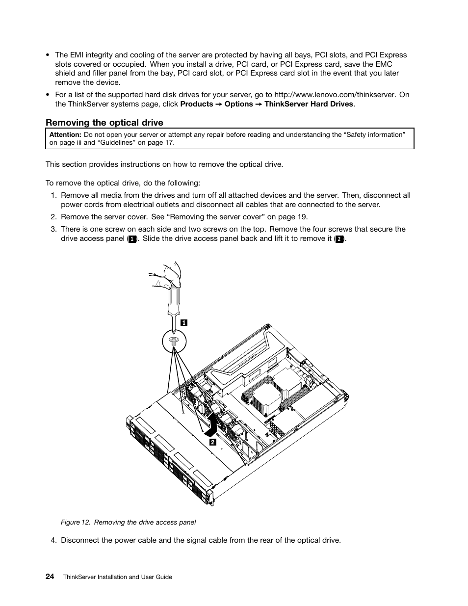 Removing the optical drive | Lenovo 1046 User Manual | Page 34 / 130