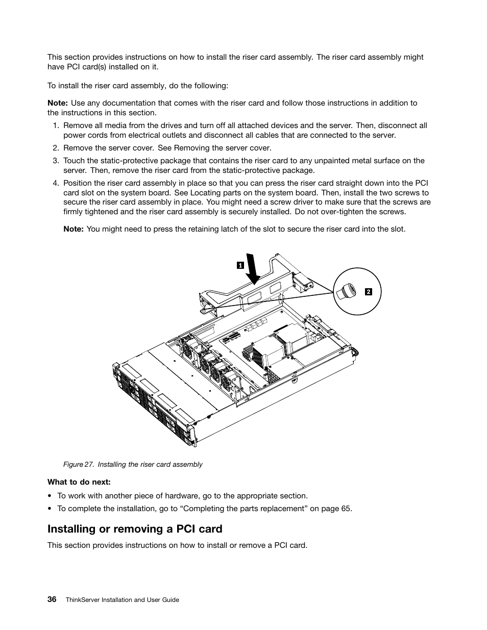 Installing or removing a pci card | Lenovo 1046 User Manual | Page 46 / 130