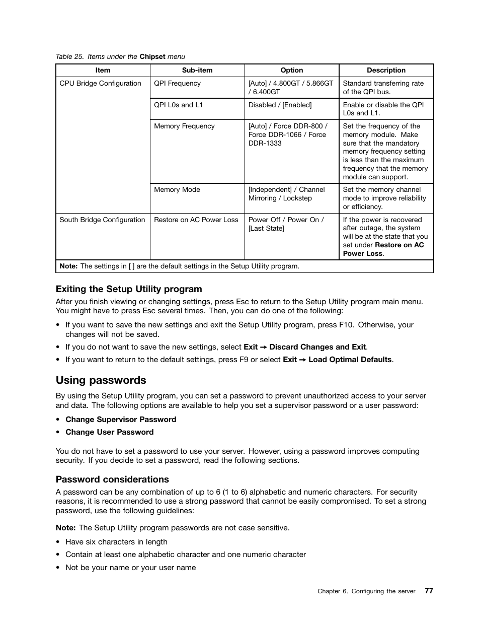 Using passwords, Exiting the setup utility program, Password considerations | Lenovo 1046 User Manual | Page 87 / 130
