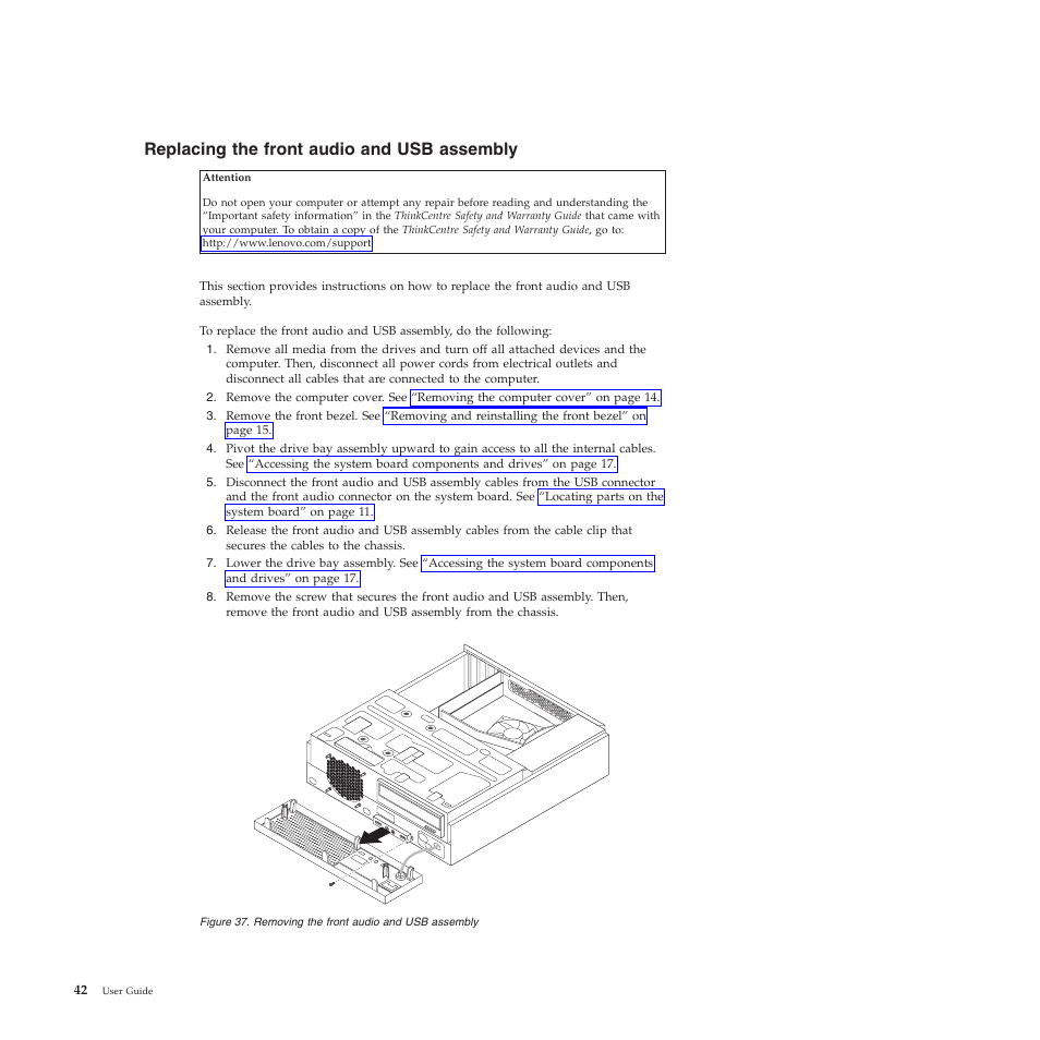 Replacing the front audio and usb assembly | Lenovo 5023 User Manual | Page 50 / 94
