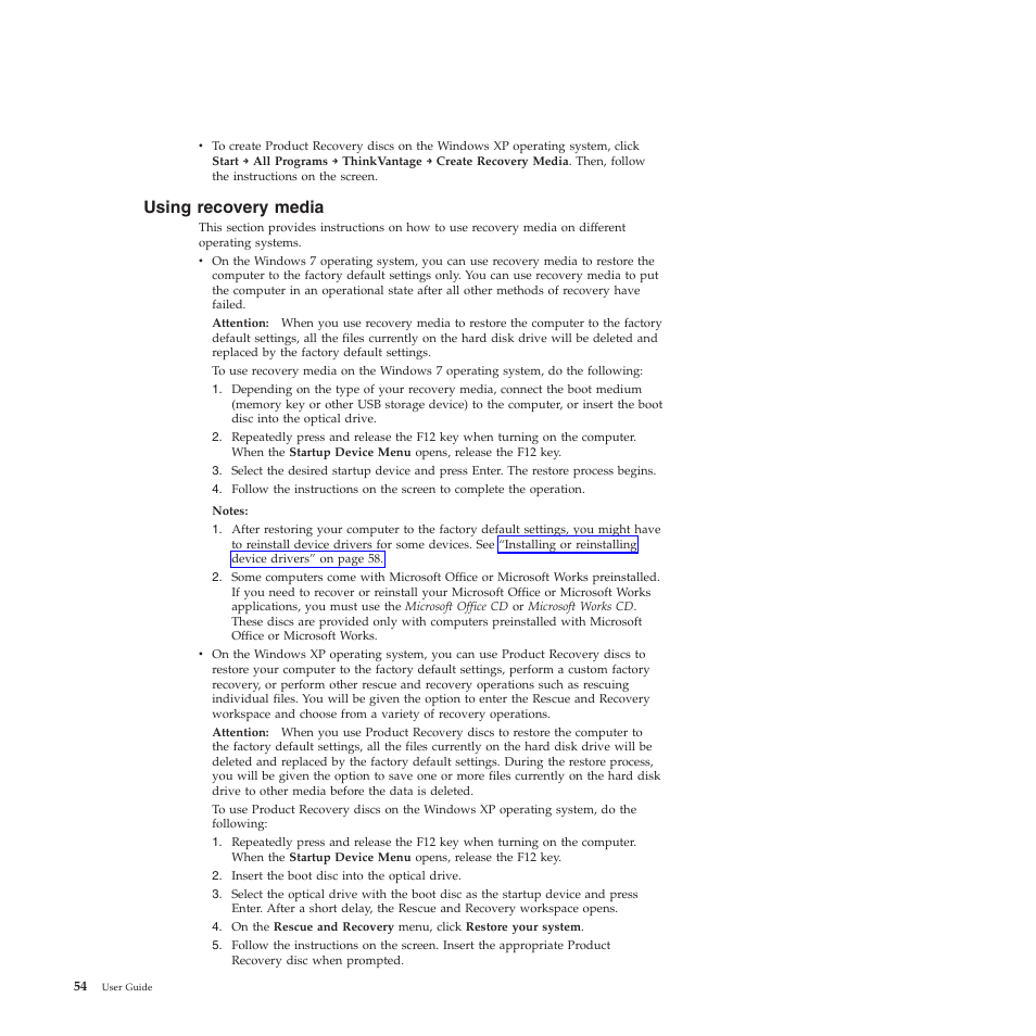 Using recovery media | Lenovo 5023 User Manual | Page 62 / 94