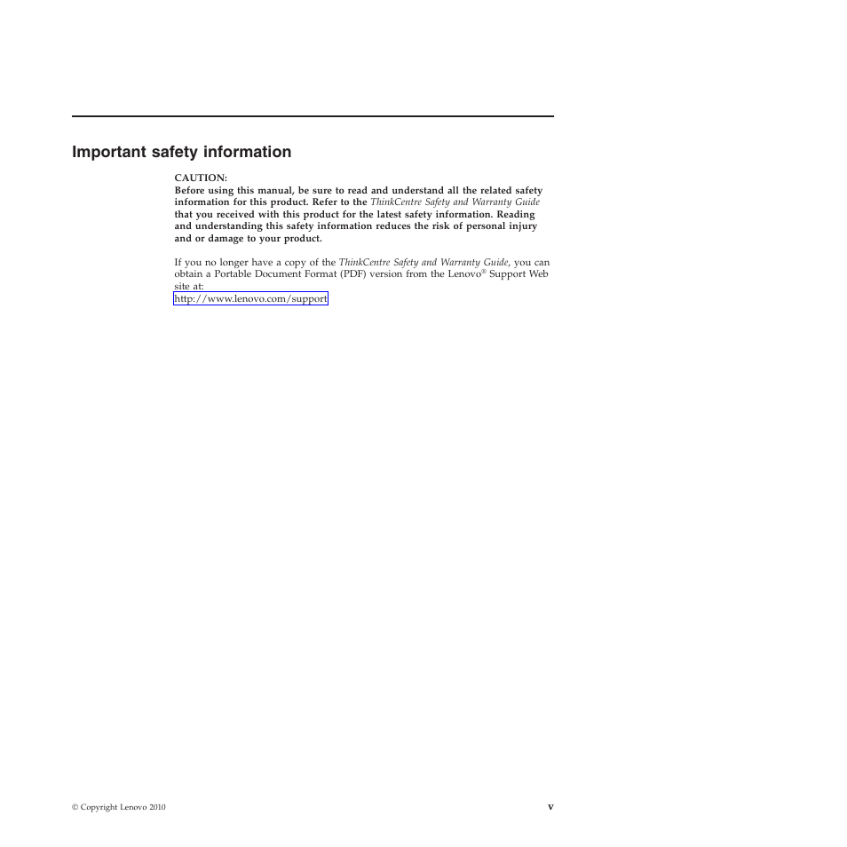 Important safety information, Important safety information . . . . . . v | Lenovo 5023 User Manual | Page 7 / 94