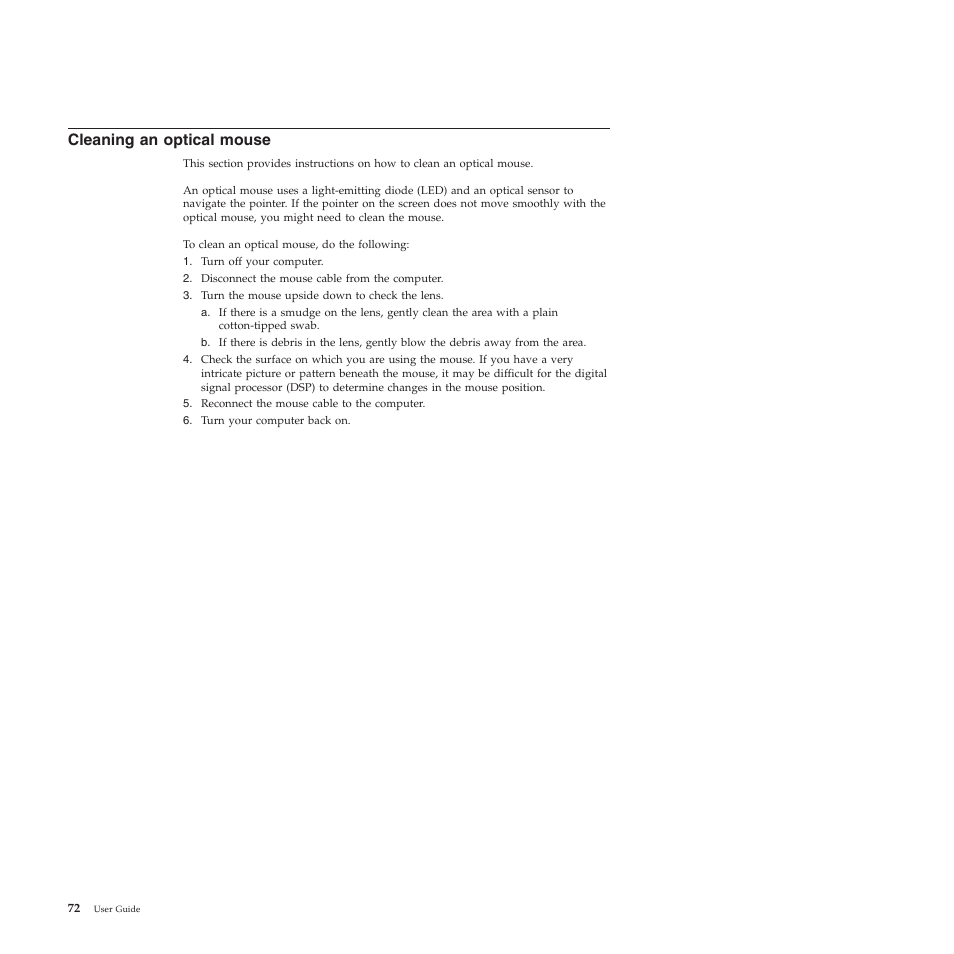 Cleaning an optical mouse | Lenovo 5023 User Manual | Page 80 / 94