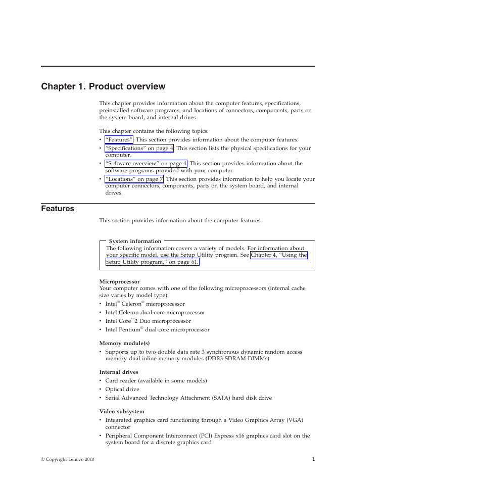 Chapter 1. product overview, Features | Lenovo 5023 User Manual | Page 9 / 94