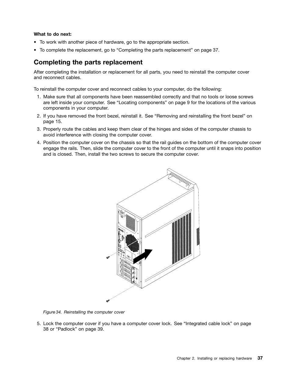 Completing the parts replacement | Lenovo 4162 User Manual | Page 45 / 78