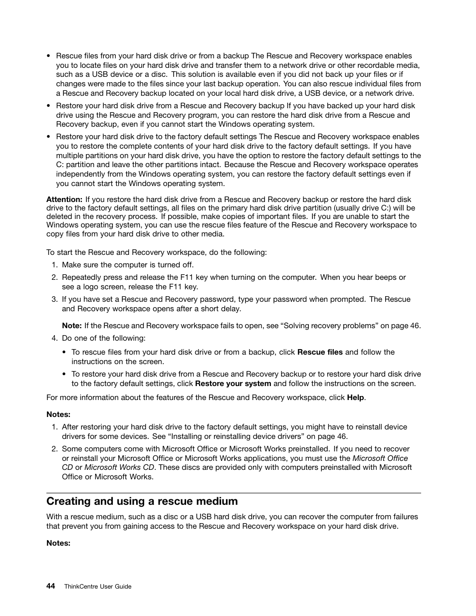 Creating and using a rescue medium | Lenovo 4162 User Manual | Page 52 / 78