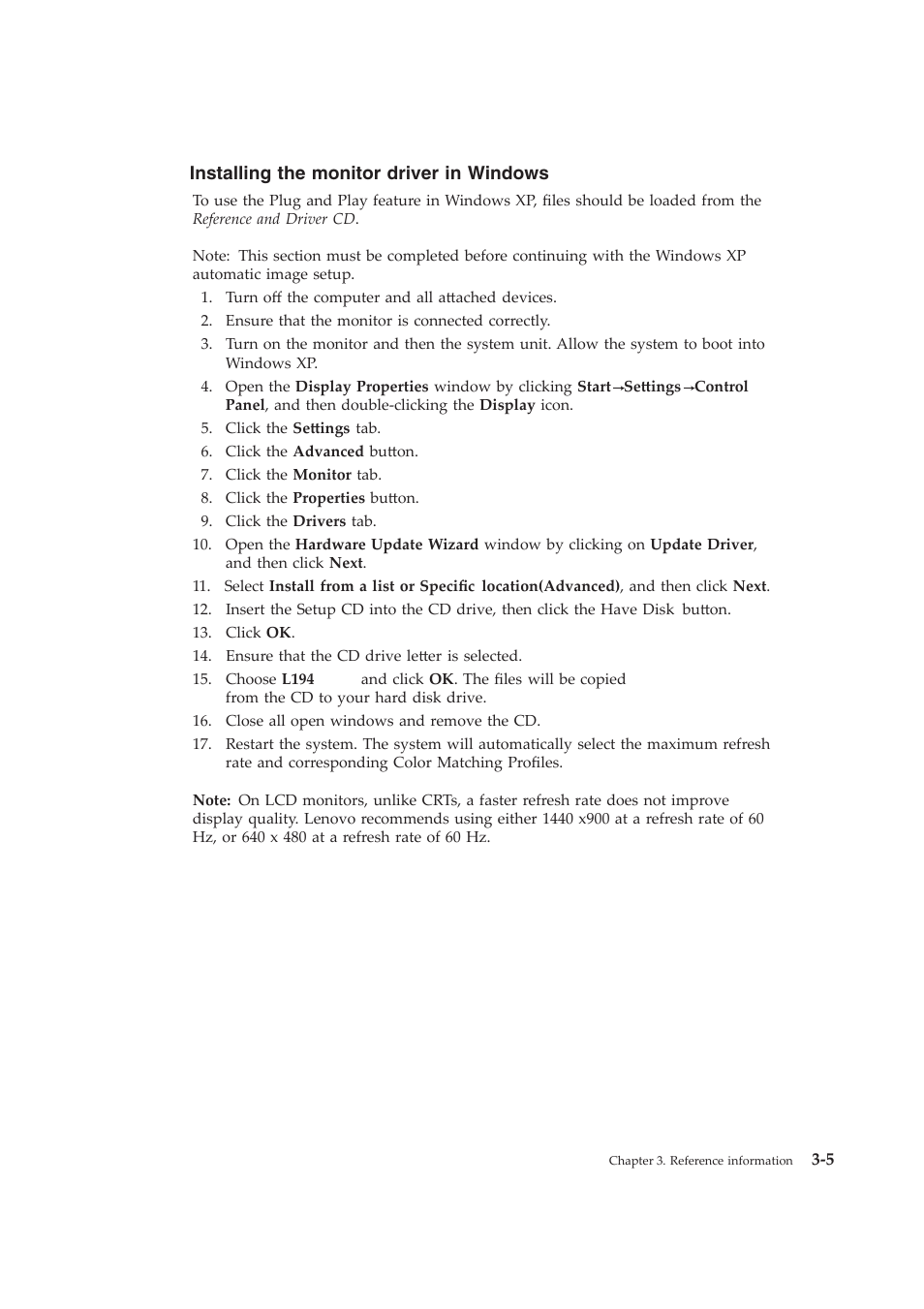 Installing the monitor driver in windows xp | Lenovo 4424-HB6 User Manual | Page 25 / 34