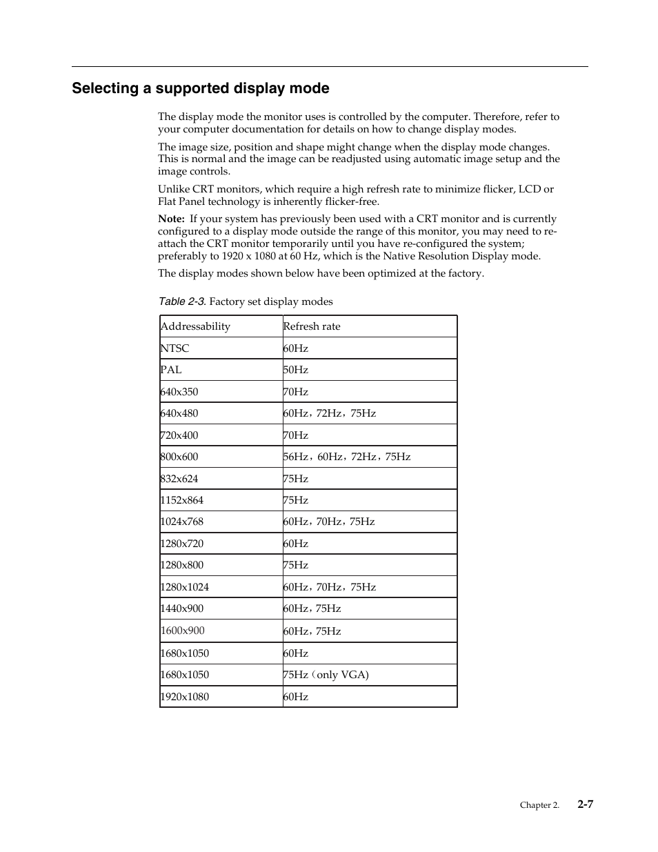 Selecting a supported display mode | Lenovo WIDE FLAT PANEL MONITOR L2262 User Manual | Page 17 / 29