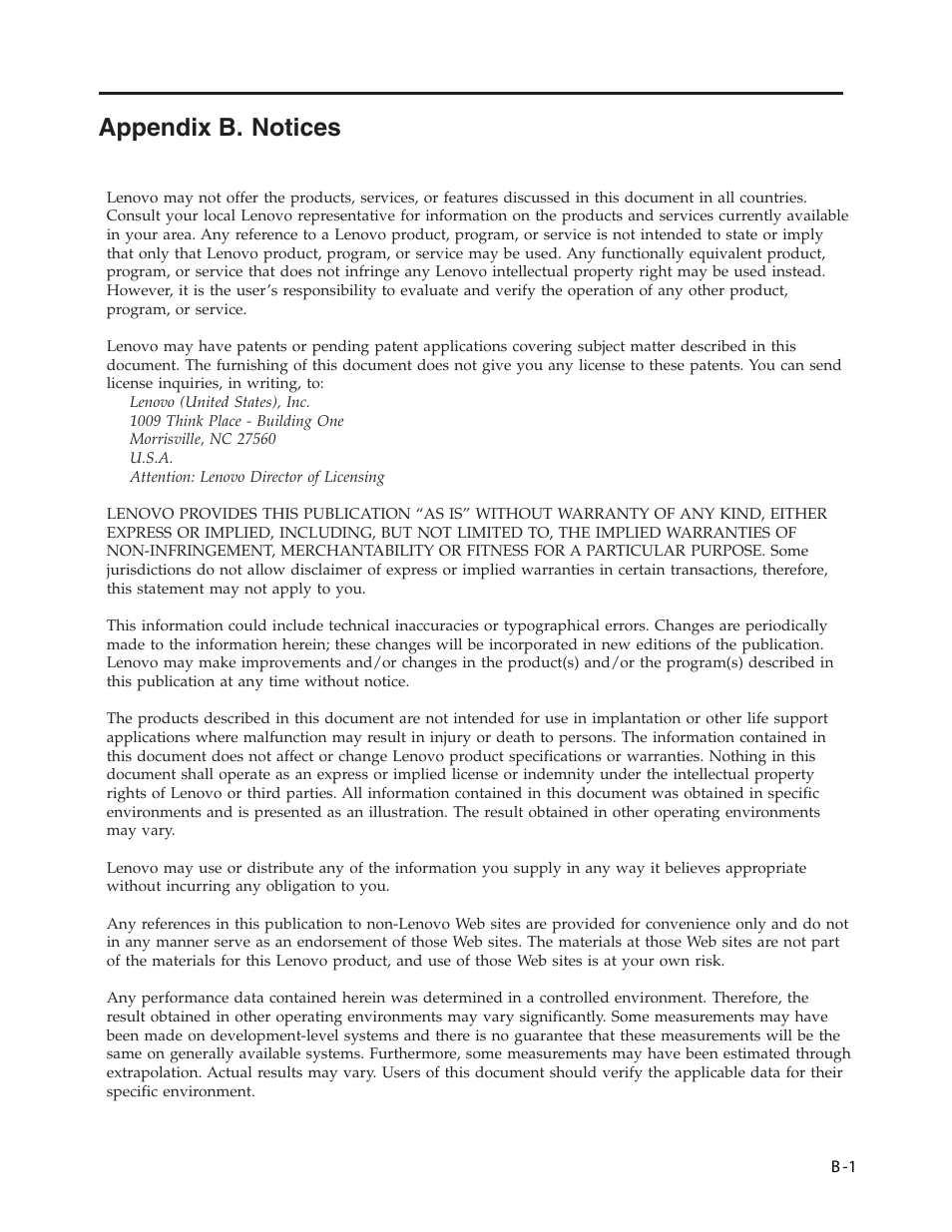 Appendix b. notices, Appendix, Notices | Lenovo WIDE FLAT PANEL MONITOR L2262 User Manual | Page 28 / 29