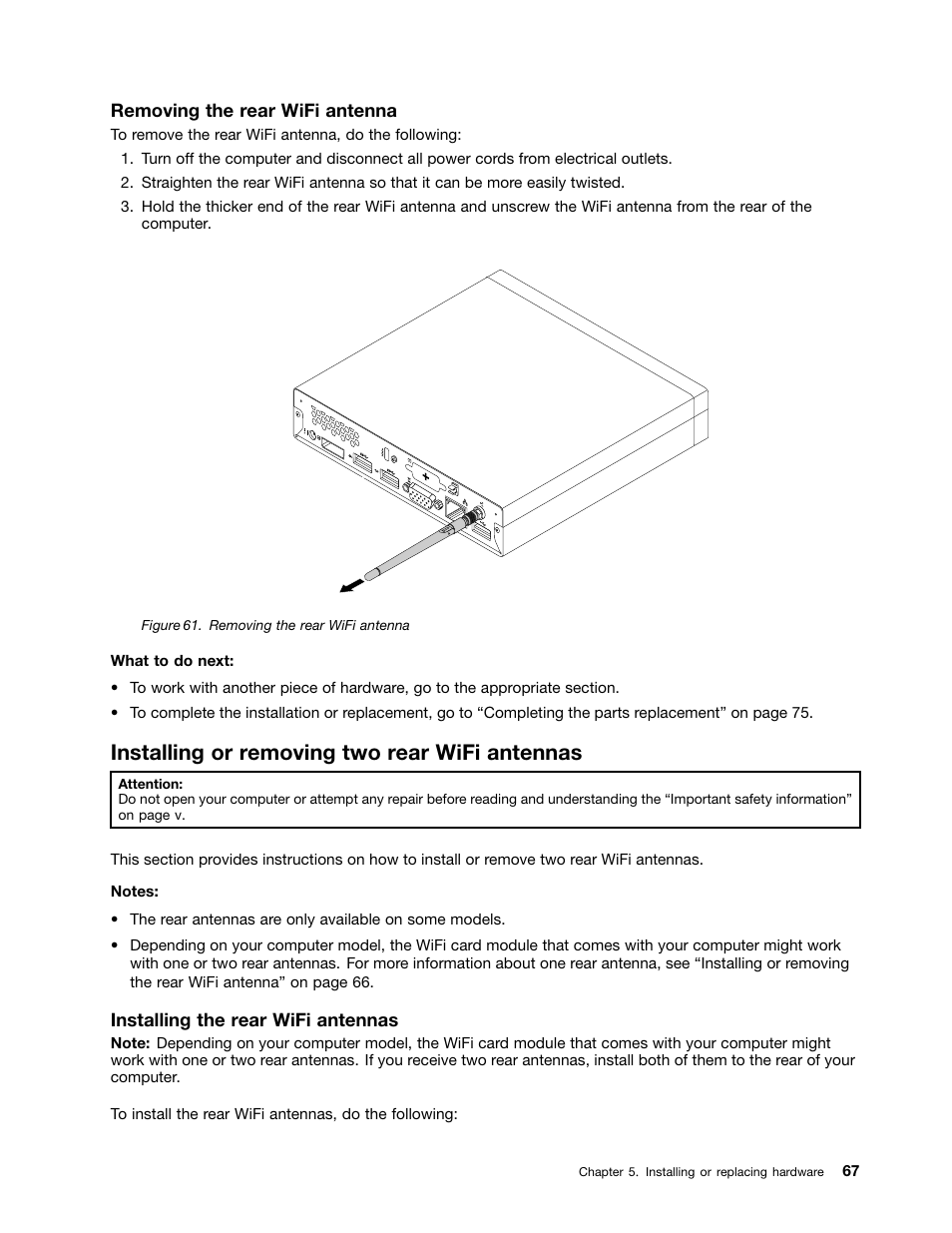 Installing or removing two rear wifi antennas | Lenovo 3273 User Manual | Page 81 / 154