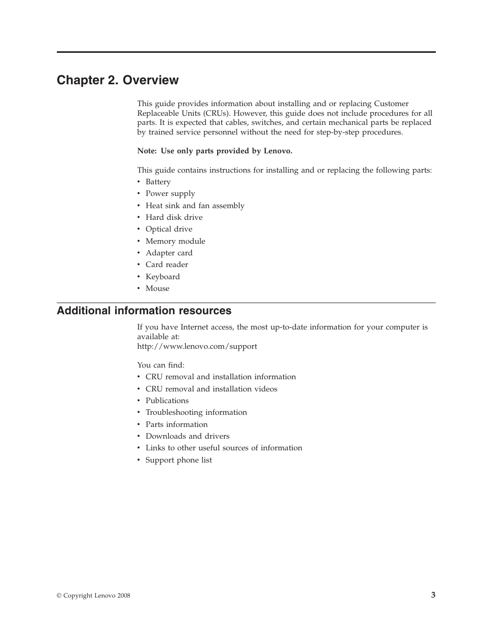 Chapter 2. overview, Additional information resources, Chapter | Overview, Additional, Information, Resources | Lenovo 7360 User Manual | Page 11 / 52