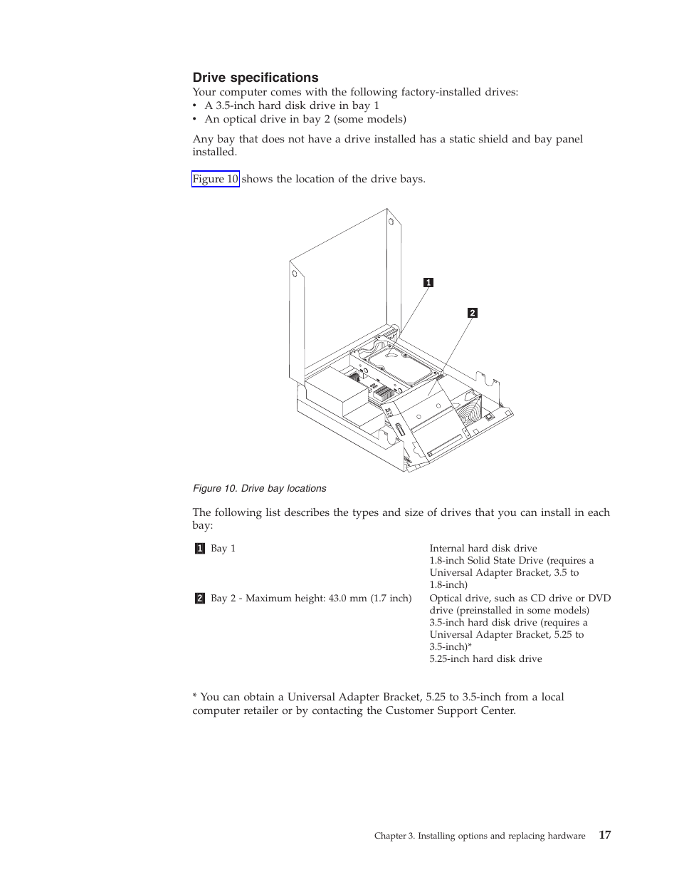 Drive specifications, Drive, Locations | Specifications | Lenovo 7360 User Manual | Page 25 / 52