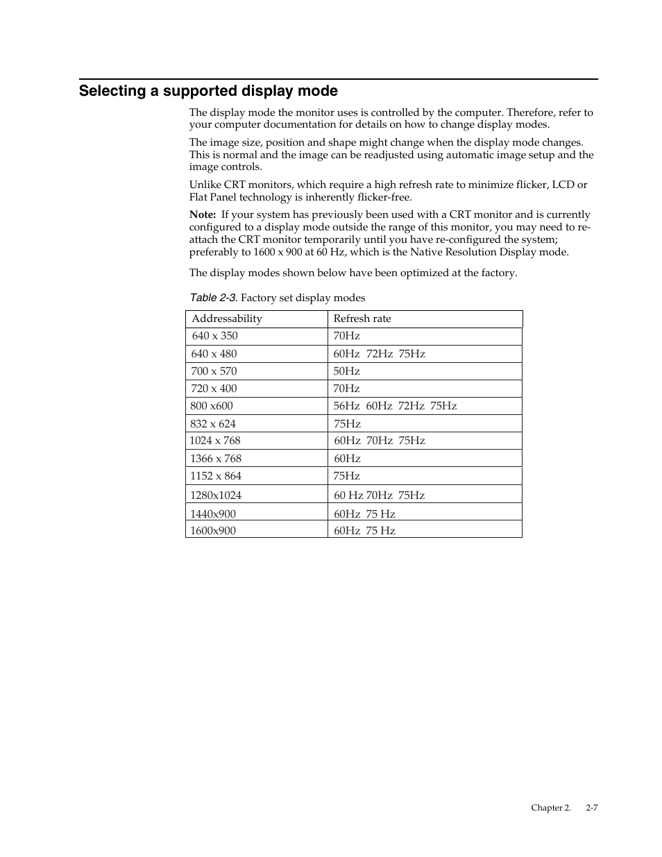 Selecting a supported display mode, Selecting a supported display mode -7 | Lenovo L2062 User Manual | Page 16 / 27