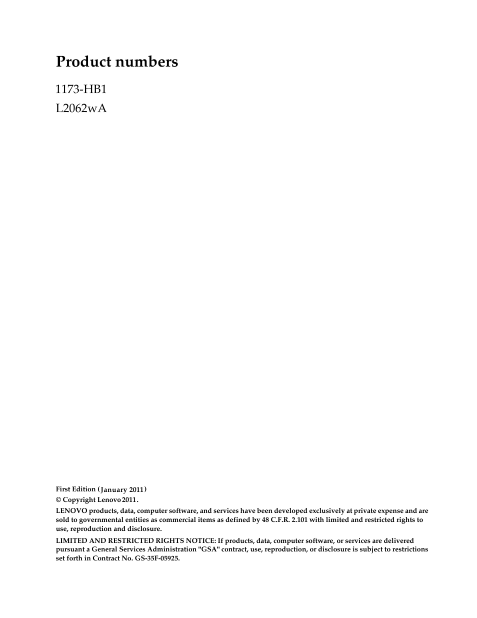Product numbers | Lenovo L2062 User Manual | Page 2 / 27