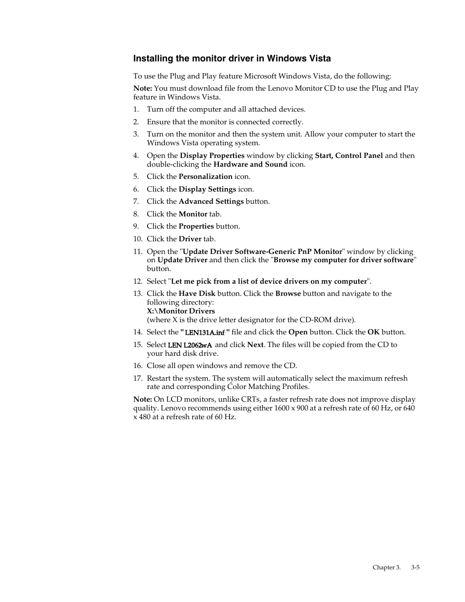 Installing the monitor driver in windows vista | Lenovo L2062 User Manual | Page 23 / 27