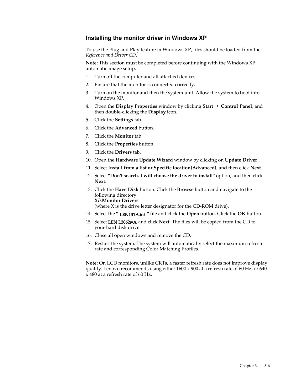 Installing the monitor driver in windows xp | Lenovo L2062 User Manual | Page 24 / 27