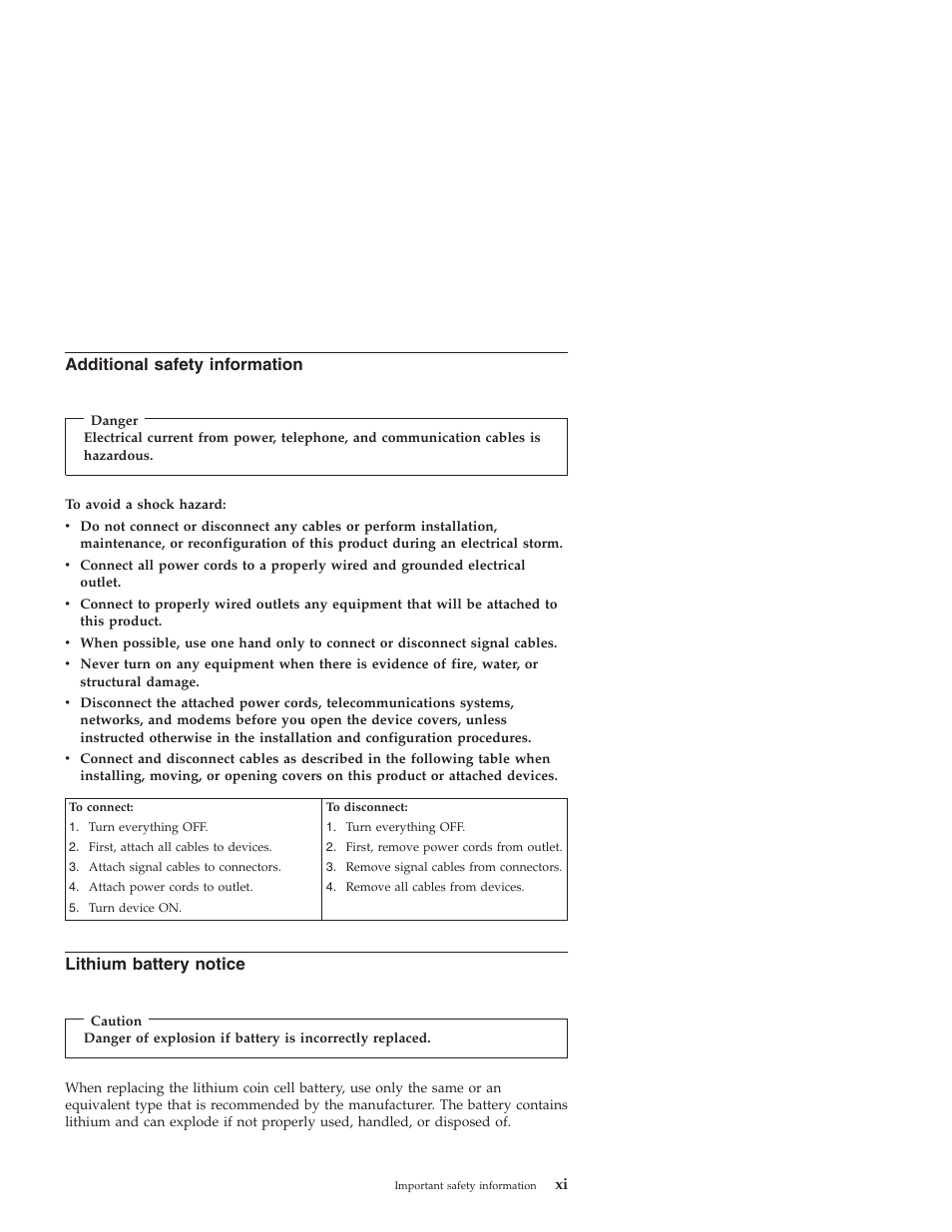 Additional safety information, Lithium battery notice, Additional | Safety, Information, Lithium, Battery, Notice | Lenovo 3000 J User Manual | Page 13 / 90