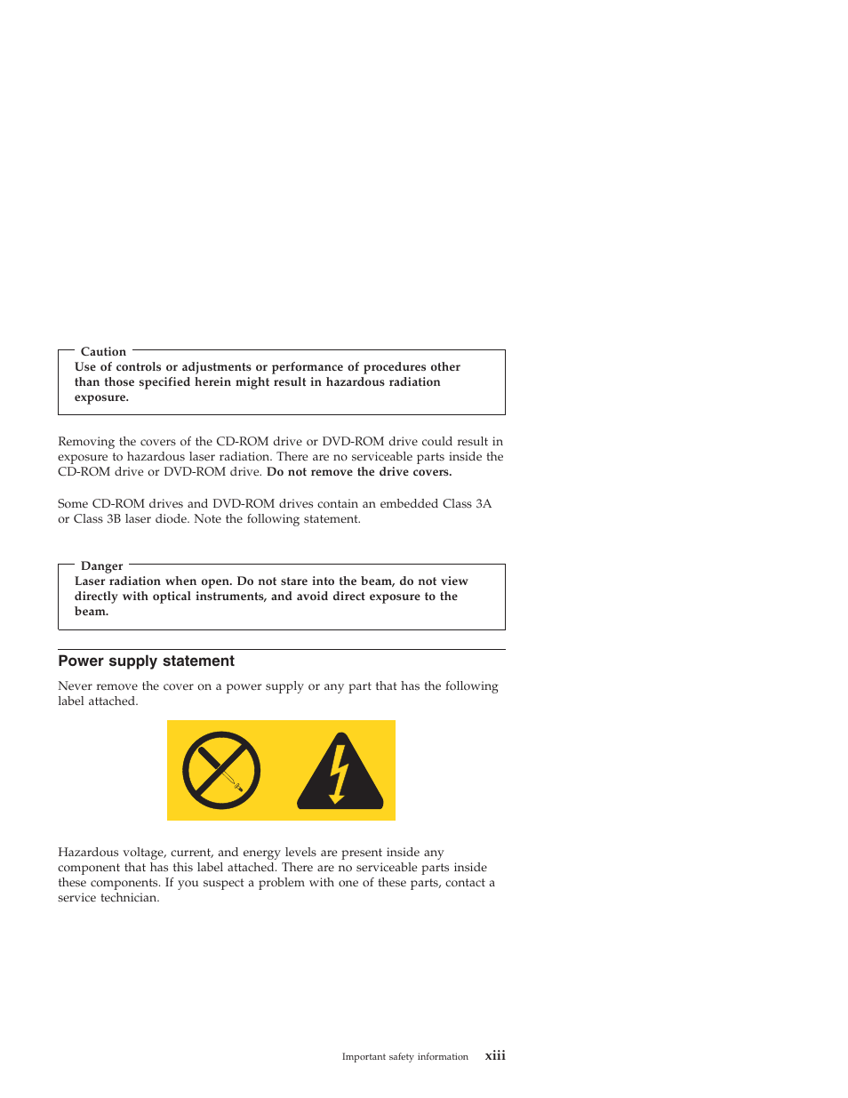 Power supply statement, Power, Supply | Statement, Xiii | Lenovo 3000 J User Manual | Page 15 / 90
