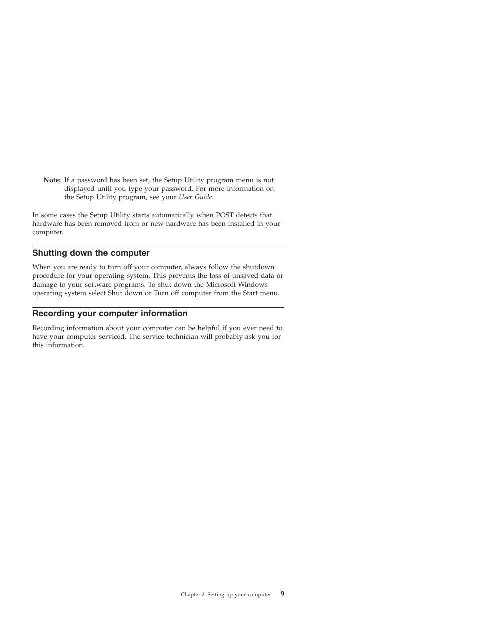 Shutting down the computer, Recording your computer information, Shutting | Down, Computer, Recording, Your, Information | Lenovo 3000 J User Manual | Page 27 / 90