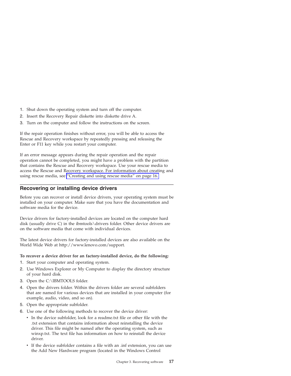 Recovering or installing device drivers, Recovering, Installing | Device, Drivers | Lenovo 3000 J User Manual | Page 35 / 90