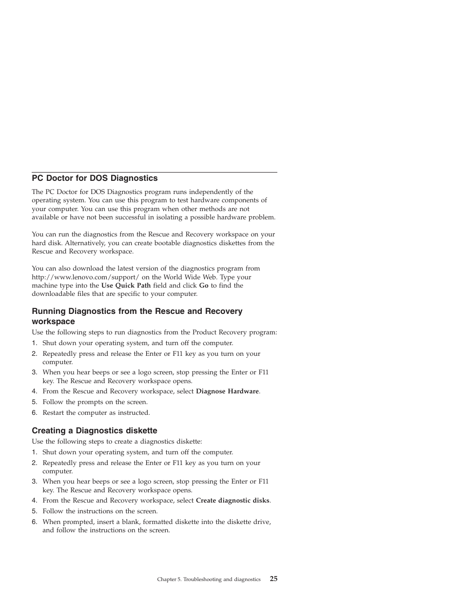 Pc doctor for dos diagnostics, Creating a diagnostics diskette, Doctor | Diagnostics | Lenovo 3000 J User Manual | Page 43 / 90